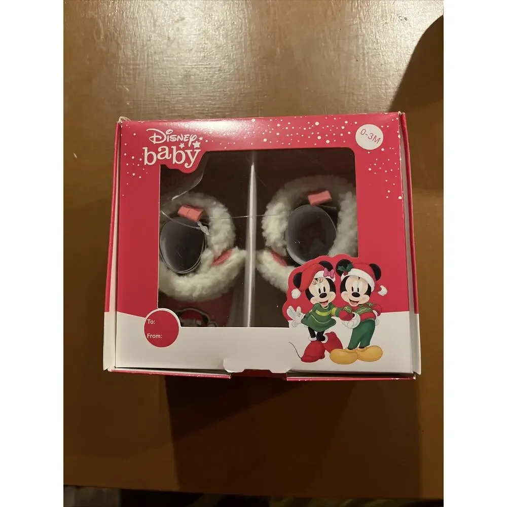 DISNEY Pink MINNIE MOUSE BABY GIRL SHOES LITTLE Plush Booties NIB 0-3 months